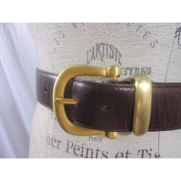 Vintage The Ritz Brown Genuine Leather Goldtone Buckle Belt M - Picture 2 of 7
